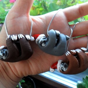 Handmade Santa Sloth Christmas Ornament – Polymer Clay Figurine