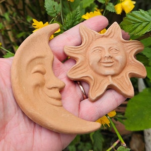 Terracotta Celestial Sun & Moon Ceramic Wall Hanging Decorations Summer Solstice