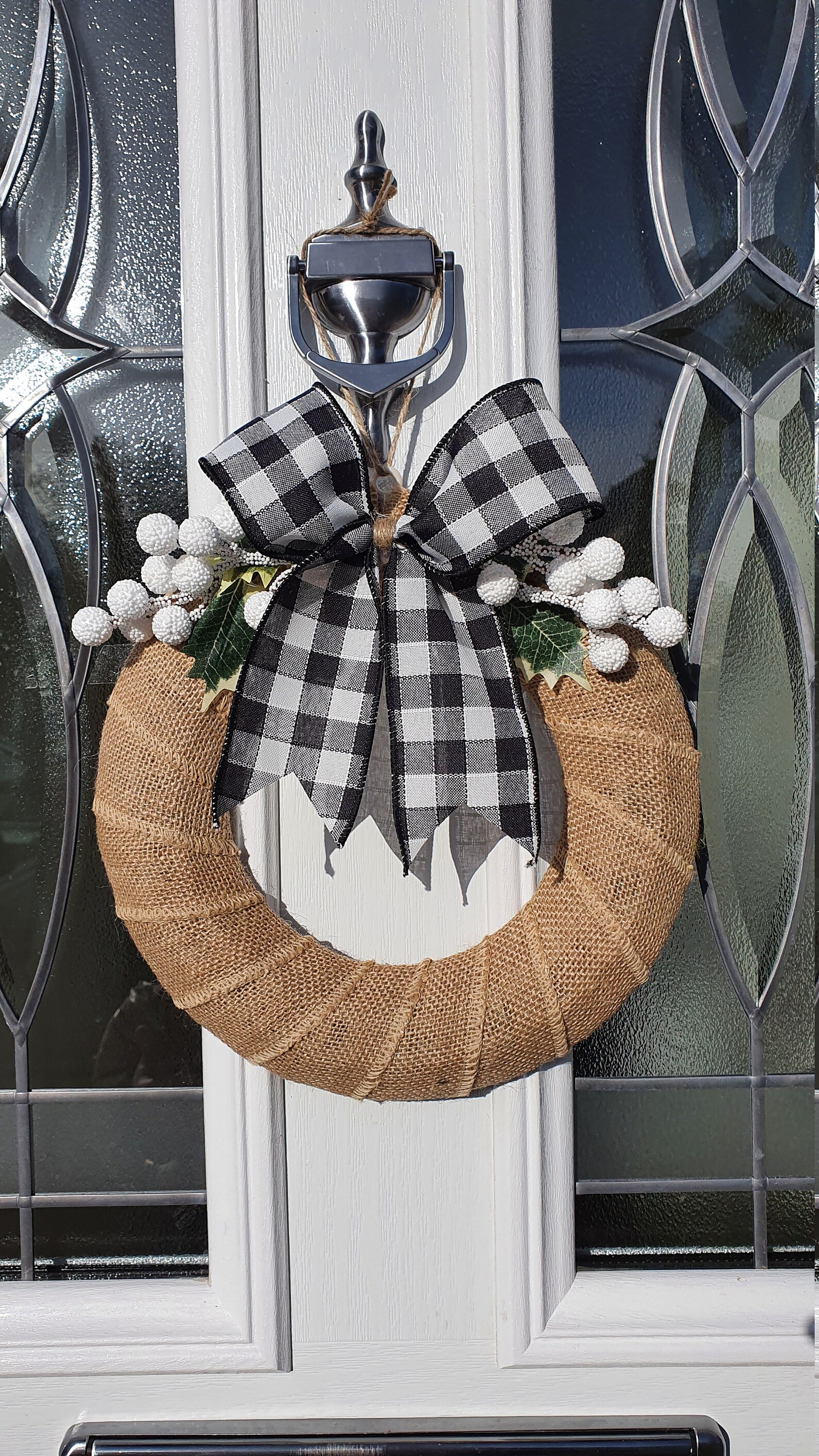 28cm/11in Burlap Door Wreath Black & White Gingham Christmas Etsy