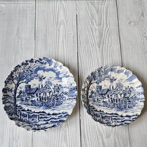 Antieke Myott &#39;Royal Mail&#39; blauwe transferware schotel trinketschalen jaren 1920