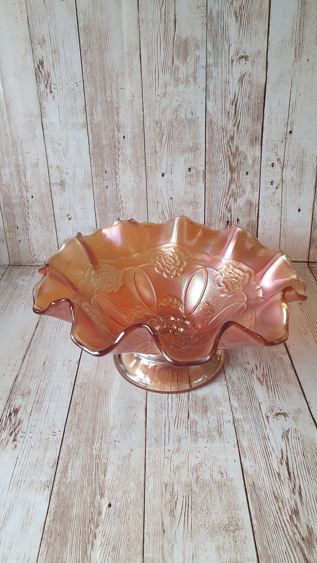 Vintage Carnival Glass Fluted Fruit Bowl Depression Glass Etsy