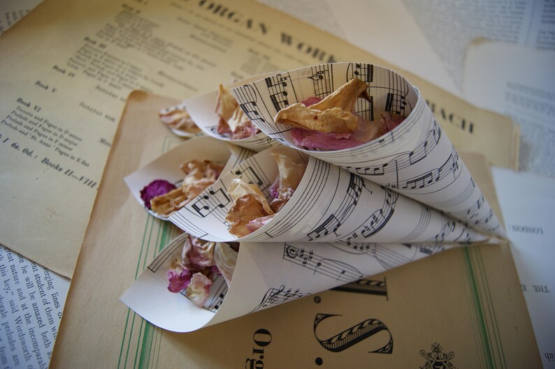 Vintage Sheet Music Confetti Cones Shabby Shic Wedding Etsy