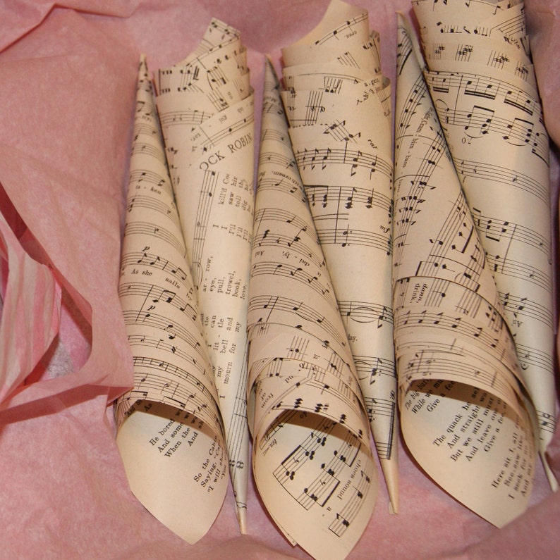 Vintage Sheet Music Confetti Cones Shabby Shic Wedding Etsy