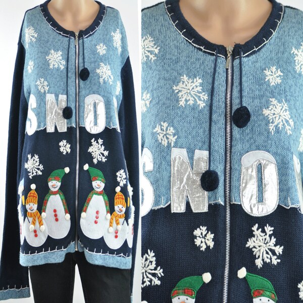 Ugly Christmas Sweater Women's All Points Blue Size L
