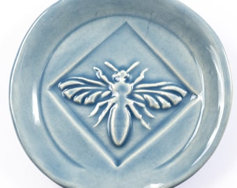 Handmade Sky Blue Honey Bee spoon rest 4" round to enhance the look of your  stove top.  BEE kind and make yourself smile.