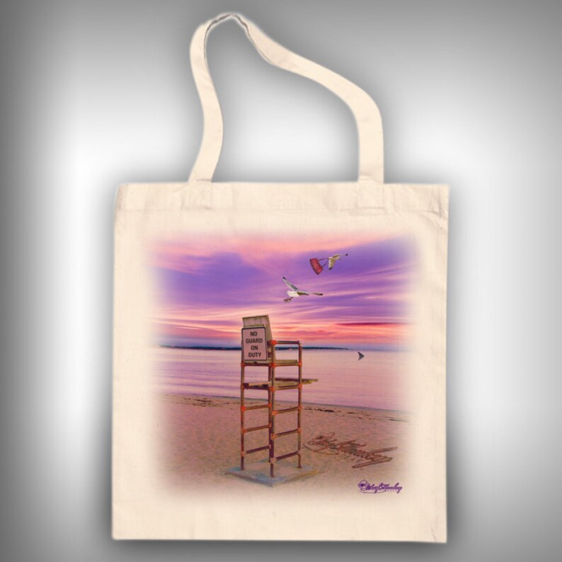 Cape Cod Life Guard Sunset Linen tote bag school bag beach bag boat bag purse market bag grocery bag craft bag