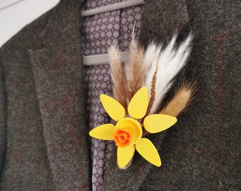 LEGO daffodil Buttonhole *Handmade* Boutonnière with Dried Flowers