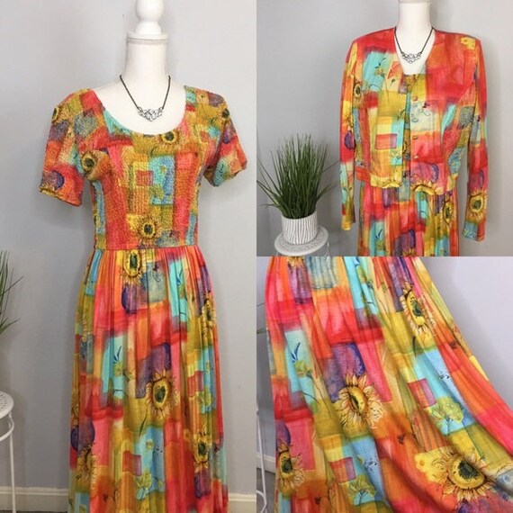 Vintage 80s 90s Gypsy Dress Jacket Boho Floral Fre