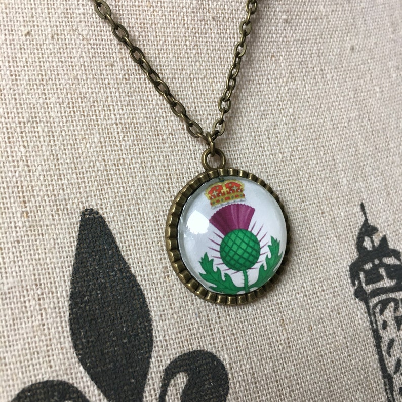 Scotland Gift Travel Necklace Scottish Thistle Crest Celtic Symbol Jewelry For Woman Wanderlust Girlfriend Wife Surprise Trip Bucket List