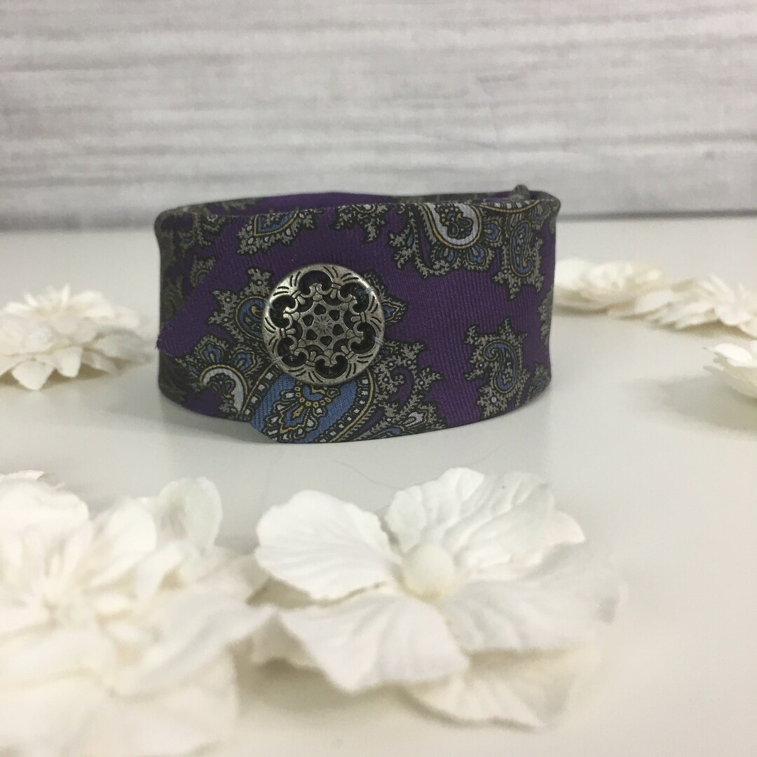 Fabric Cuff Necktie Jewelry Recycled Bracelet Purple Paisley - Etsy