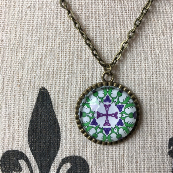 Scotland Gift Travel Necklace Scottish Thistle Crest Celtic Symbol Jewelry For Woman Wanderlust Girlfriend Wife Surprise Trip Bucket List