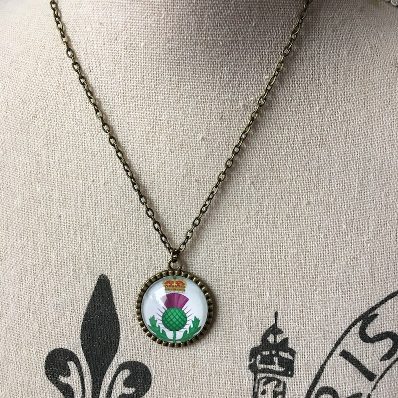 Scotland Gift Travel Necklace Scottish Thistle Crest Celtic Symbol Jewelry For Woman Wanderlust Girlfriend Wife Surprise Trip Bucket List