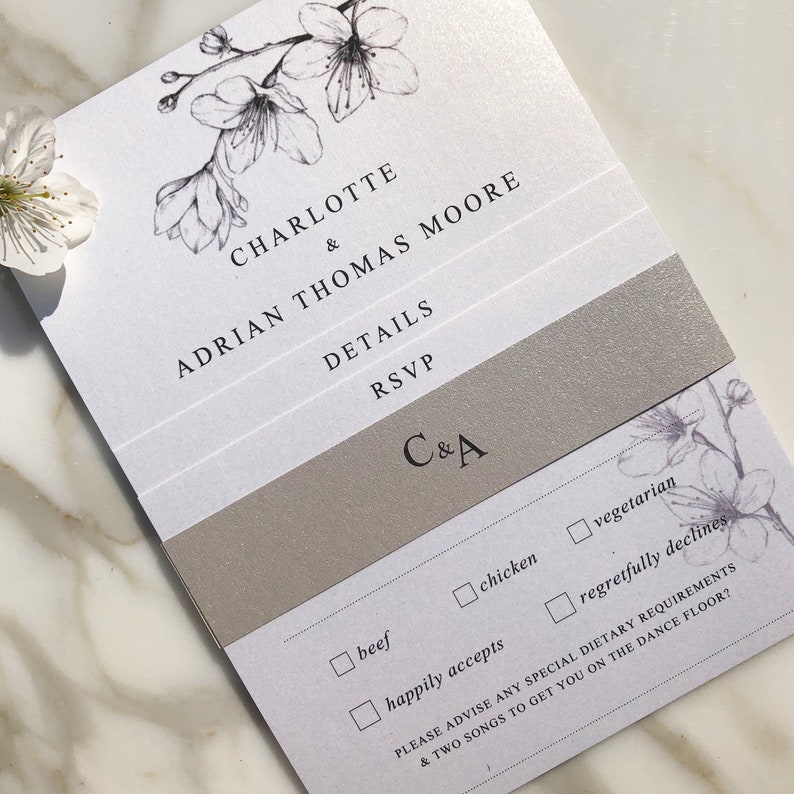 Black and White Floral Wedding Invitations Blossom Wedding Etsy