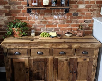 Reclaimed Barnwood Buffet Cabinet | 60" Handmade Farmhouse Sideboard | Rustic Storage Cabinet