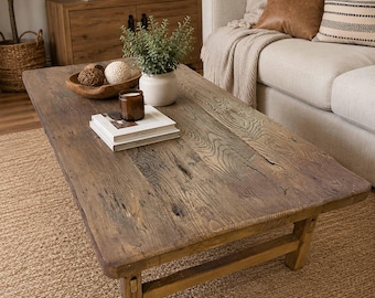 Rustic Reclaimed Oak Coffee Table | Handmade Farmhouse Living Room Table
