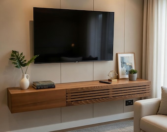 Custom Floating TV Stand | Solid Wood Media Console | Modern Wall-Mounted Entertainment Center