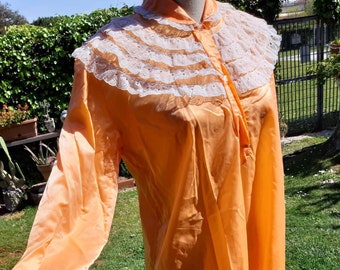 Vintage orange nightgown 40s shabby shiny satin old nightgown woman bride Italian luxury linen Marie Antoinette style