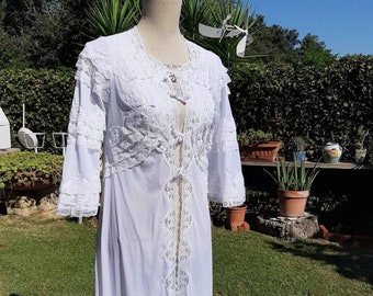 Robe de chambre Shabby chic élégant blanc vintage parfait luxe mariée dentelle blanche robe de chambre mariage années 50 lingerie de mariée romantique