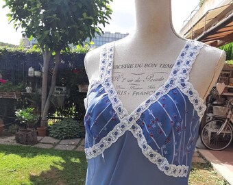 Camicia da notte  shabby chic vintage blue canna da zucchero woman wedding sposa Bride nightgown blue estate