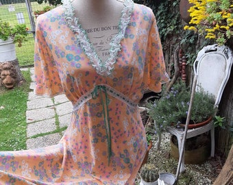 Camicia da notte vintage fiori sposa donna romantica woman nightgown sposa flowers arancione rosa verde psichedelico 50s allegra lingerie