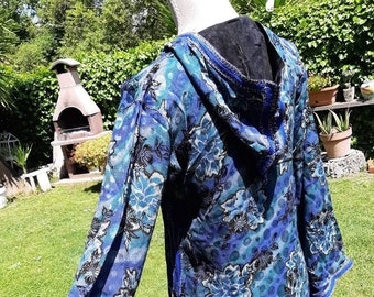 Kaftano hippie 80s floreale blu nero donna rose blu damascato VINTAGE woman kaftan vestito dress woman chic party cocktail discoteca mare