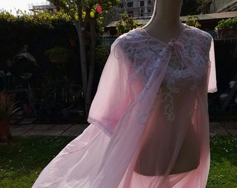 Antico coordinato con vestaglia e camicia da notte vintage 40s chiffon rosa baby shabby chic sposa luna di miele lingerie di lusso pizzo