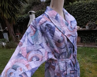Vestaglia vintage groffato azzurro fantasia astratta dressing gown woman nostalgica donna 50s  materasso trapuntato