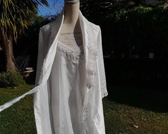 Coordinado peignoir camisón slip vestido shabby chic vintage blanco conjunto mujer novia novia vestido boda conjunto encaje blanco