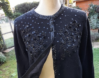 Cardigan wool black wool beaded sequins women's jacket wool sweater wool jacket 60s