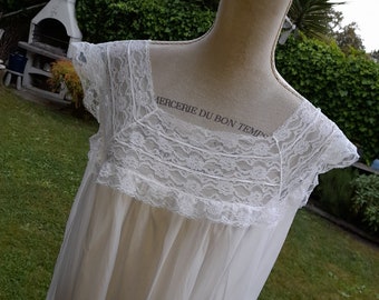 Chemise de nuit blanche vintage shabby chic années 40 mariage romantique mariée femme chic chemise de nuit dentelle élégante nuit romantique