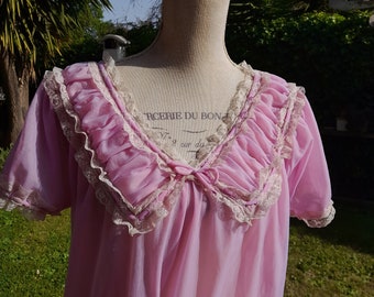 Vintage violet chiffon nightdress shabby chic bride 40s nightgown woman bride elegant ancient ITALIAN fashion