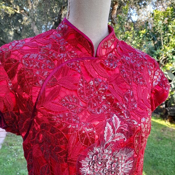 Robe élégante Cheongsam modèle vintage style asiatique robe femme rouge sensuelle années 80 robe rouge chic