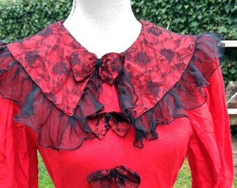 Vestito vintage anni 70 rosso costume teatrale red dress fantastico pizzo nero diavoletta sensuale donna burlesque