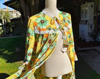 Vestaglia vintage fiori psichedelico arancione giallo  verde flowers dressing gown woman donna 50s