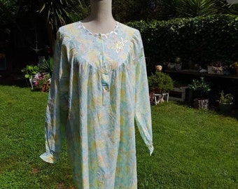 Camicia da notte vintage 80s donna fiori colorati verdino celeste arancione sposa wedding mamma cotone nightgown flowers country style