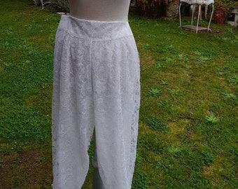 Pantalone da notte pizzo bianco e chiffon shabby chic vintage bloomer 40s lingerie vintage da collezione mutandoni