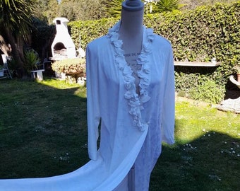 Robe de chambre shabby chic robe de chambre diva Hollywood années 80 blanc satin mariée mariage vintage chic robe de chambre femme mariage chic volant blanc