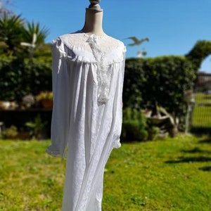 Camisola vintage 60s de algodão rosa, camisola chique, nostálgica, pacote de bordado italiano, mãe deliciosa