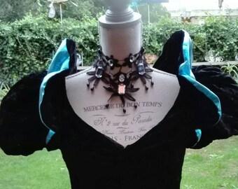 Dress Velvet dress costume woman dress black velvet white turquoise Ceremony Velvet