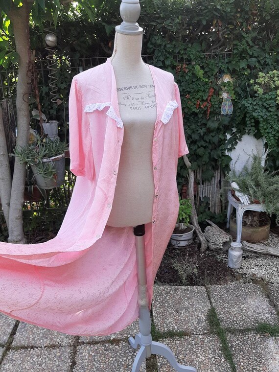 Shabby chic vintage robe 50s pink damask flowers … - image 4