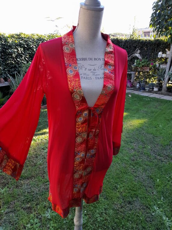Red robe kimono style short lingerie jacket gift … - image 5