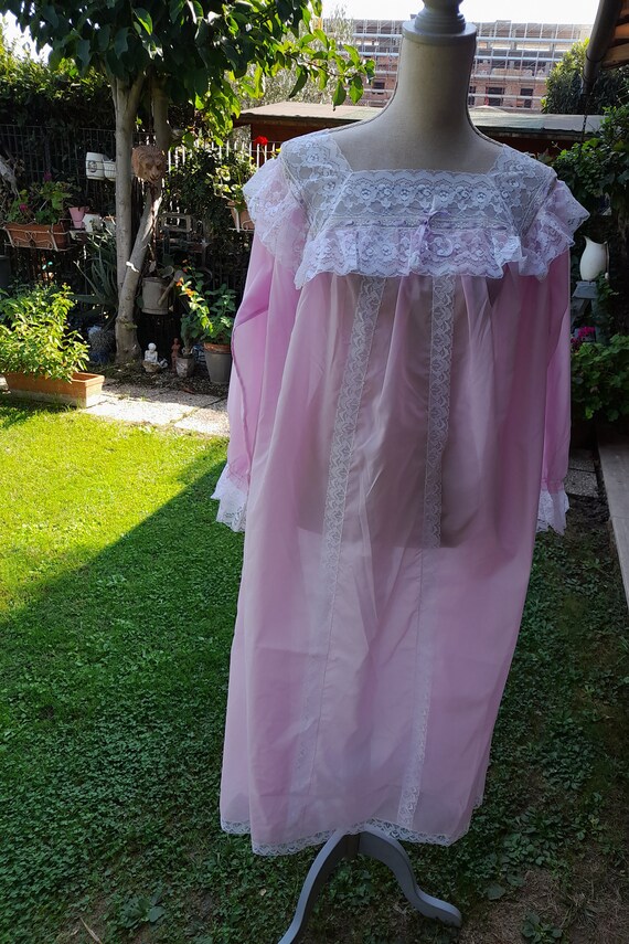 Vintage antique pink bride nightgown ruffle shabb… - image 7