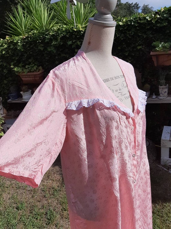 Shabby chic vintage robe 50s pink damask flowers … - image 1