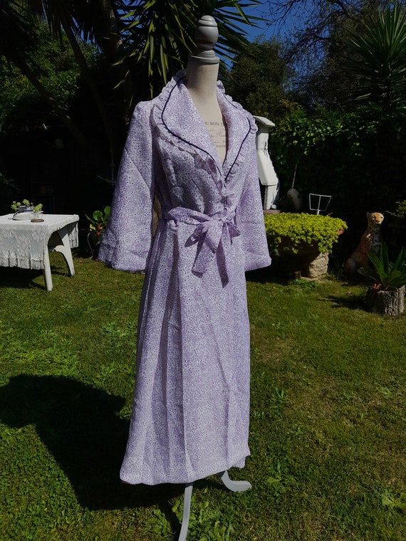 Vintage dressing gown 70s purple floral delicate … - image 7