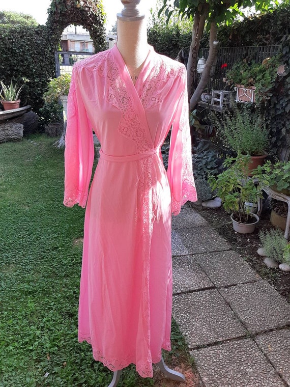 Vintage robe 70s shabby chic pink lace wedding br… - image 5