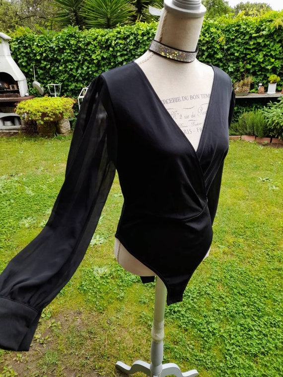 Sensual body shirt black body elegant sleeves chi… - image 1
