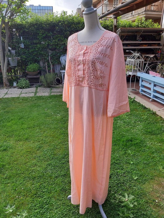 Vintage orange nightdress sensual openwork lace 7… - image 4