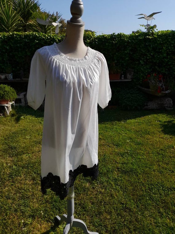 Black white tunic cotton tunic 80s vintage boho s… - image 8