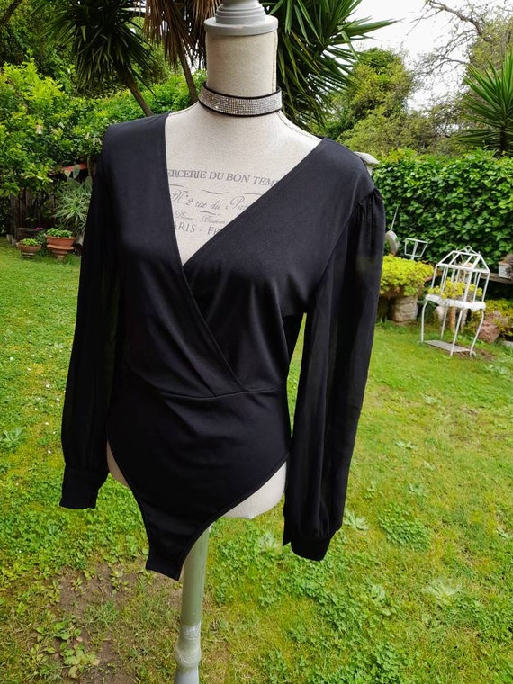 Sensual body shirt black body elegant sleeves chi… - image 7