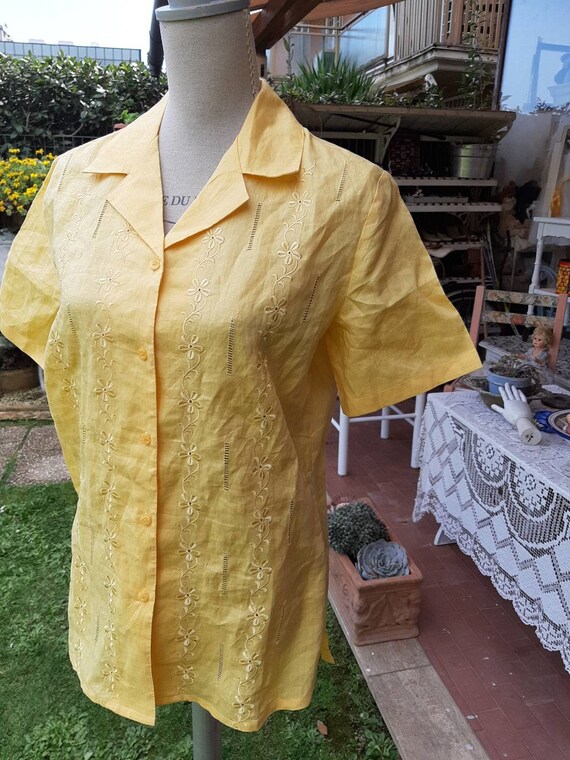 Vintage 70s yellow casacchina shirt natural linen… - image 3